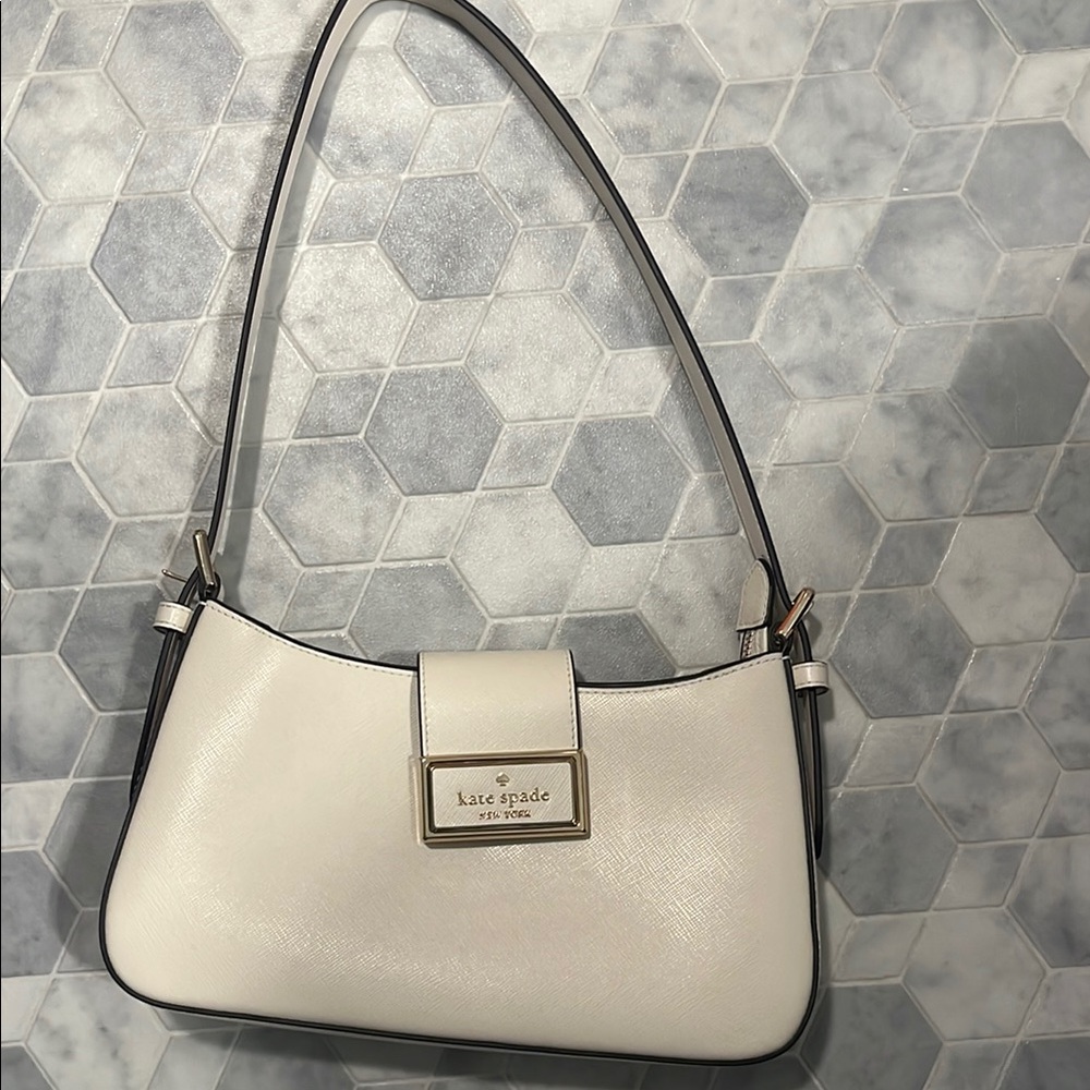 Kate Spade White Structured Shoulder Bag with Gold Accents